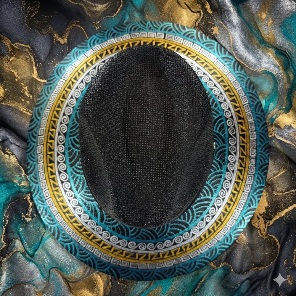 Custom Hand Painted Fedora Hat Black, Gold And Blue Unisex Size M